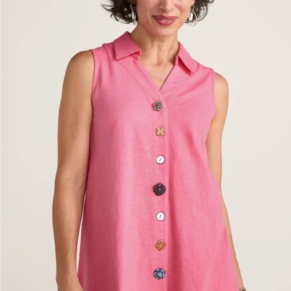 Soft Surroundings Tops - Soft Surroundings Coral Danielle Button Sleeveless Tunic